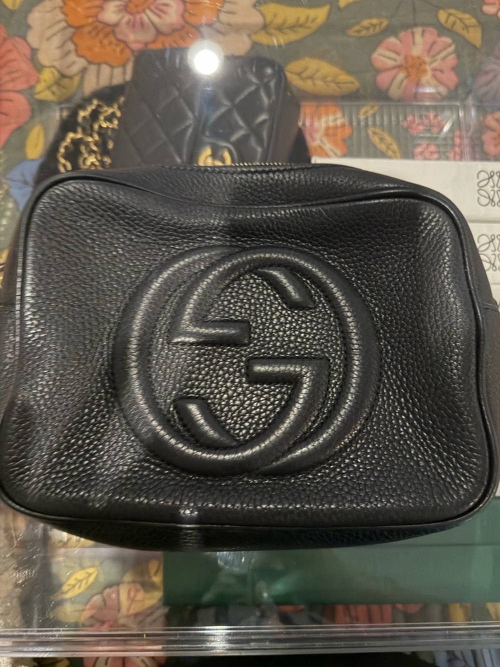 Authentic Gucci Black Pebble Leather Disco Soho Crossbody Bag